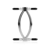 Adjustable silver pussy clamps with rubber tips for sensual play